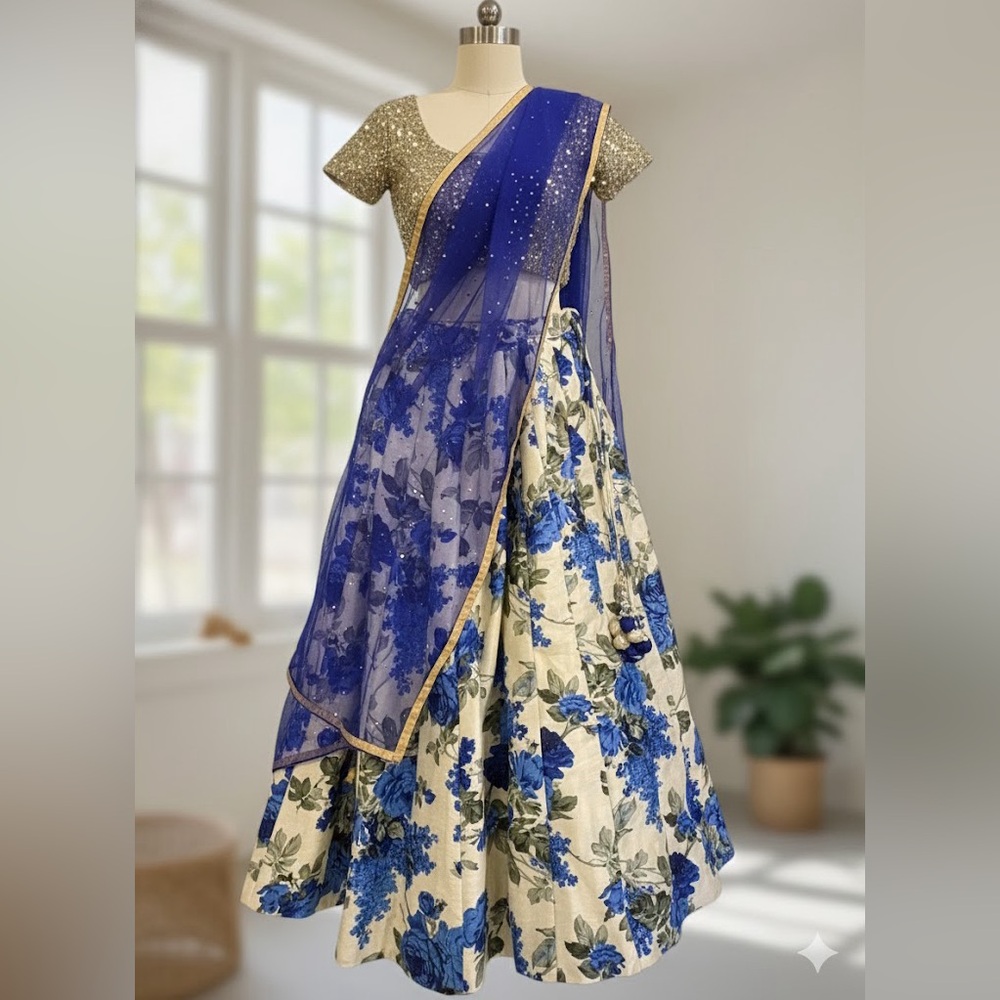 Stunning 3 piece Custom Floral Lehenga Choli Dupatta | Size 4